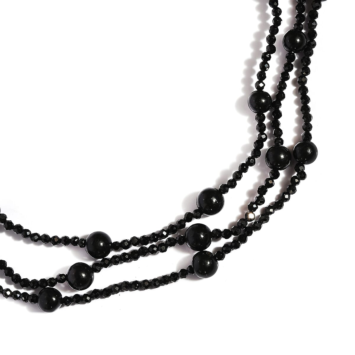 Thai Black Spinel and Black Shungite Beaded Necklace 20 Inches in Sterling Silver 109.30 ctw image number 3