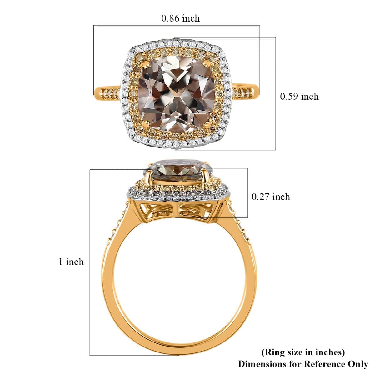 Iliana 18K Yellow Gold AAA Turkizite and SI Natural Yellow and White Diamond Double Halo Ring (Size 7.0) 4 Grams 4.60 ctw image number 5