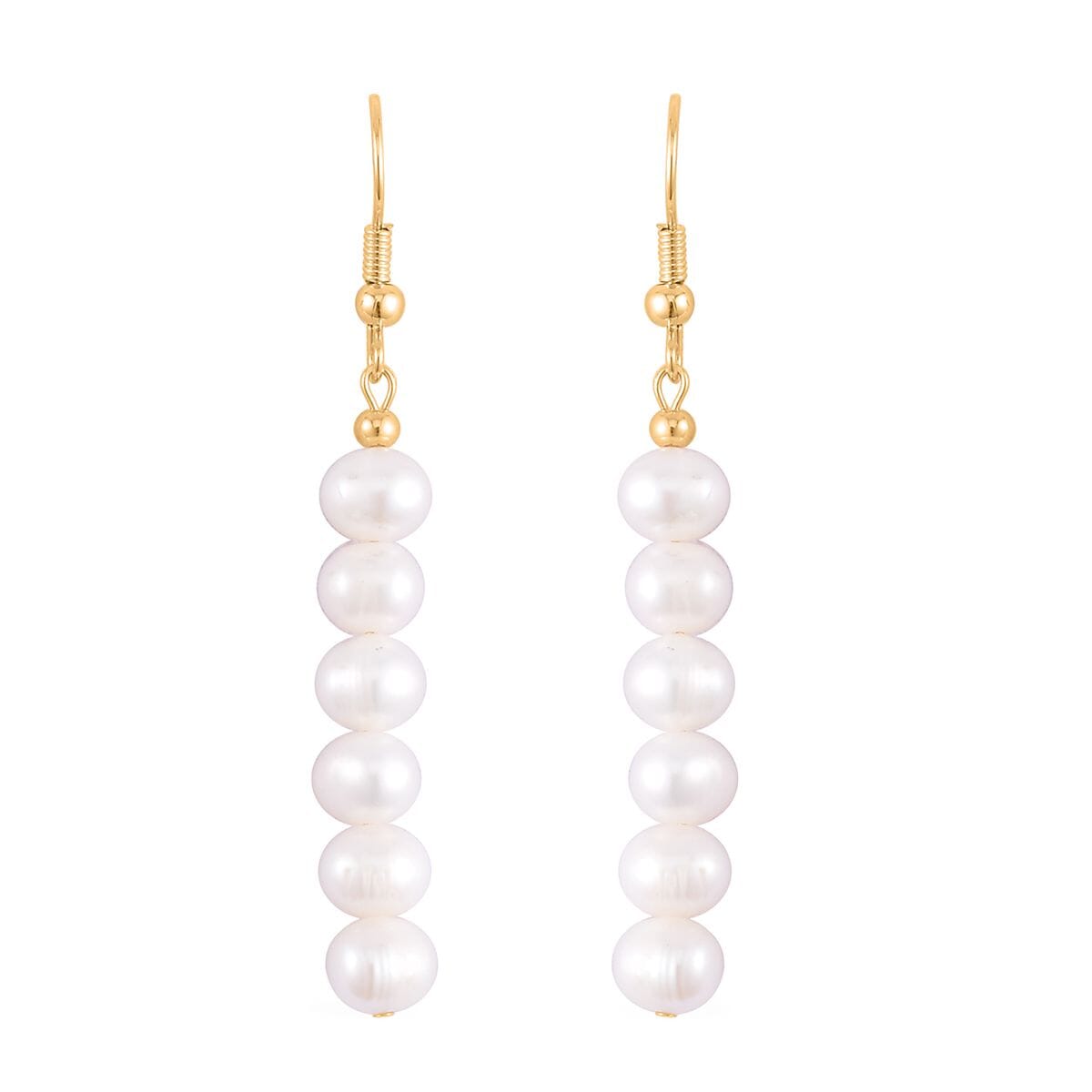 White Freshwater Pearl 5-7mm Dangle Earrings in Goldtone image number 0