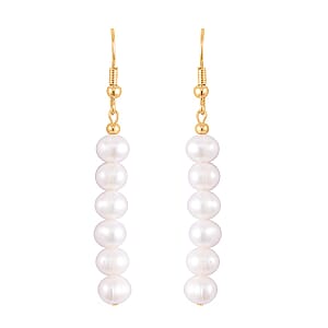 White Freshwater Pearl Dangle Earrings in Goldtone