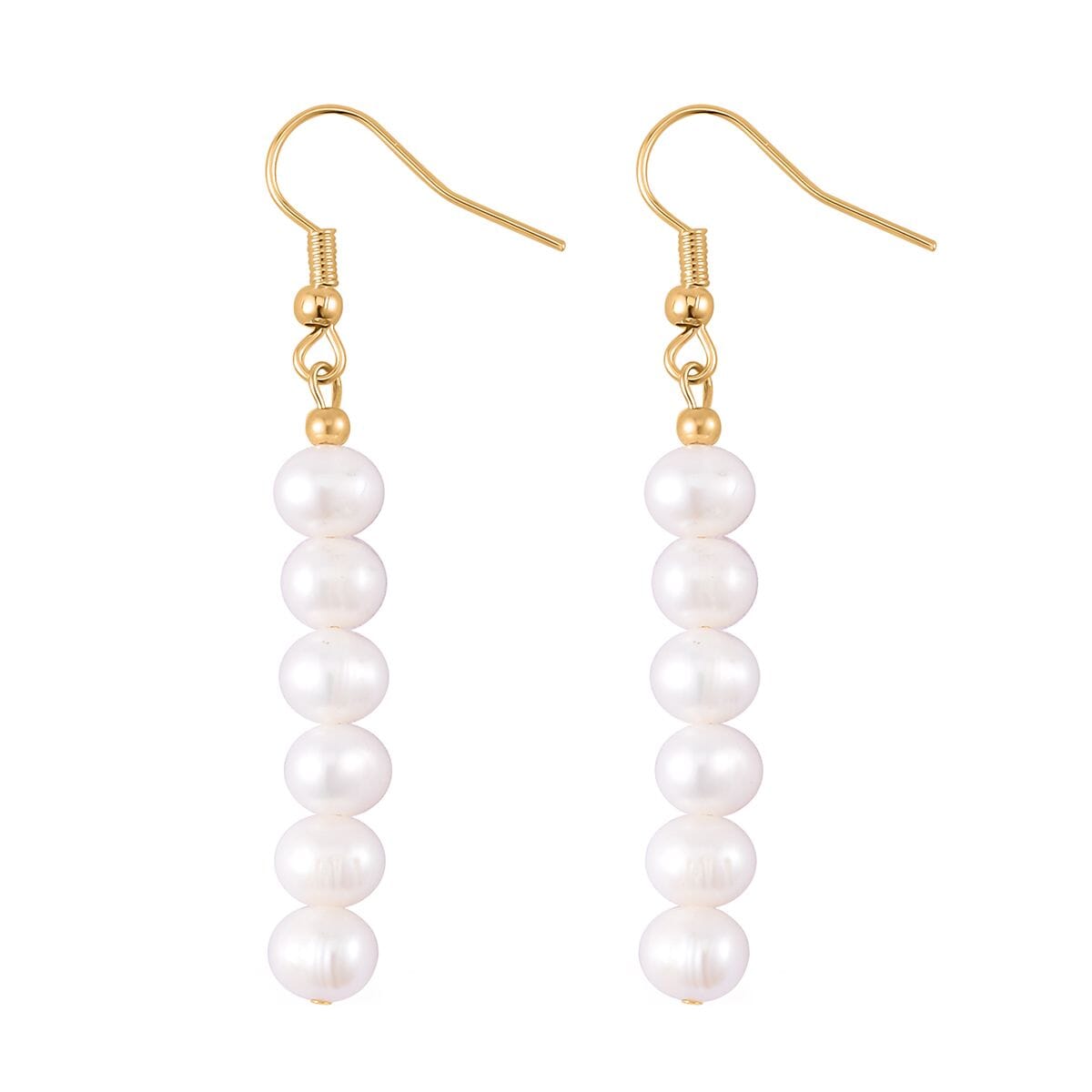 White Freshwater Pearl 5-7mm Dangle Earrings in Goldtone image number 2