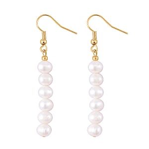 White Freshwater Pearl Dangle Earrings in Goldtone