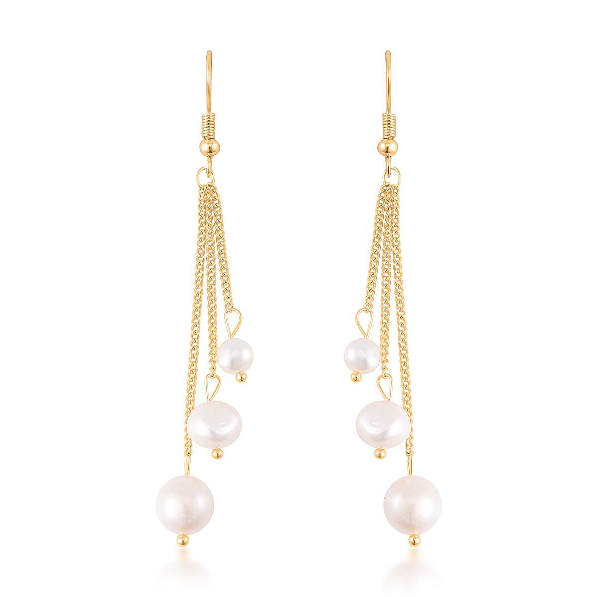 White Fresh Water Pearl Dangle Earrings in Silvertone image number 0