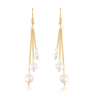 White Freshwater Pearl Dangle Earrings in Silvertone