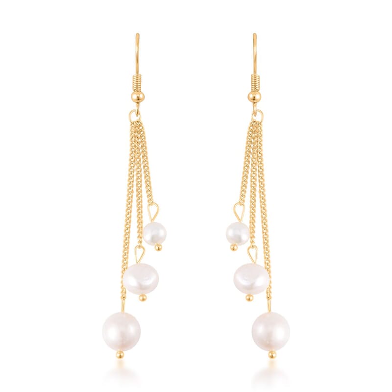 White Freshwater Pearl Dangle Earrings in Silvertone
