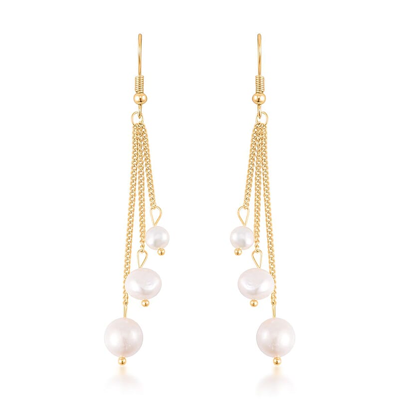 White Freshwater Pearl Dangle Earrings in Silvertone