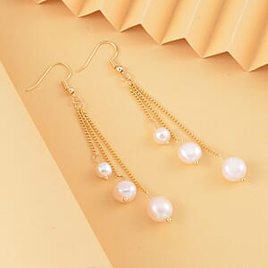 White Freshwater Pearl Dangle Earrings in Silvertone