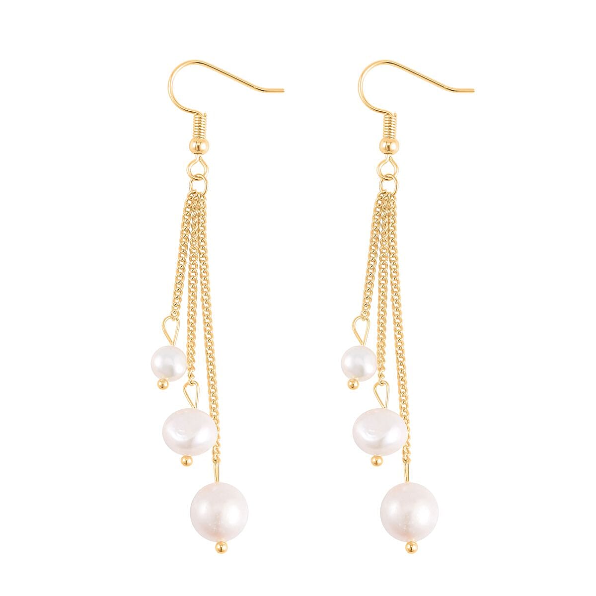 White Fresh Water Pearl Dangle Earrings in Silvertone image number 3