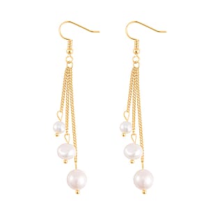 White Freshwater Pearl Dangle Earrings in Silvertone