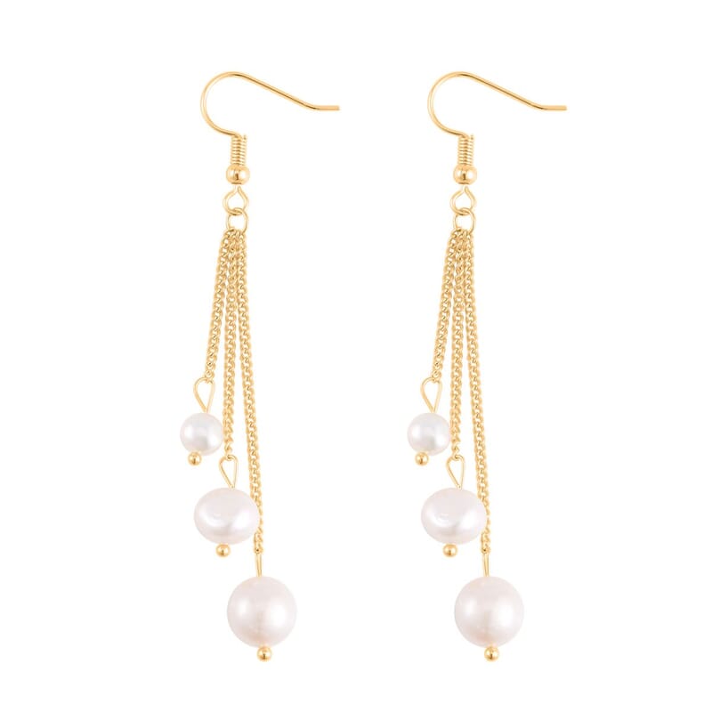 White Freshwater Pearl Dangle Earrings in Silvertone