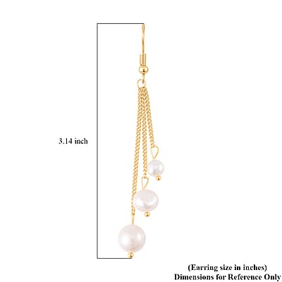 White Freshwater Pearl Dangle Earrings in Silvertone
