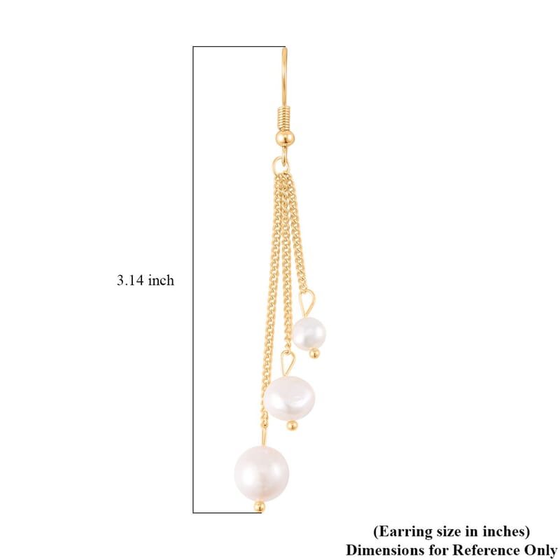 White Freshwater Pearl Dangle Earrings in Silvertone