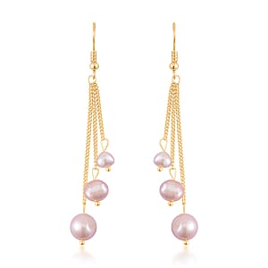 Purple Freshwater Pearl Dangle Earrings in Silvertone