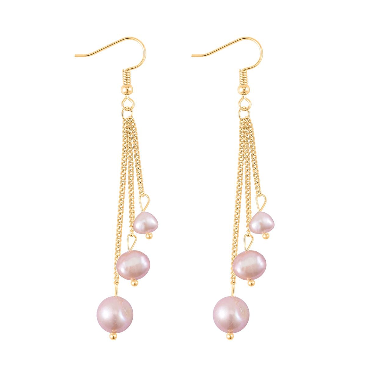 Purple Freshwater Pearl Dangle Earrings in Silvertone image number 3