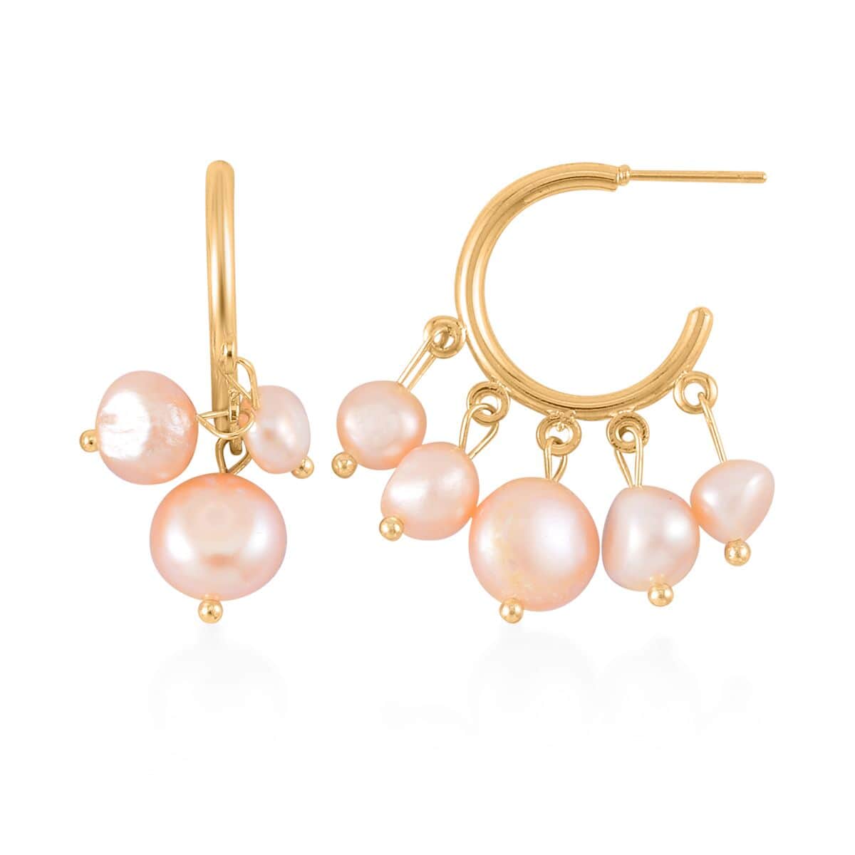 Peach Freshwater Pearl Hoop Earrings in Goldtone image number 0