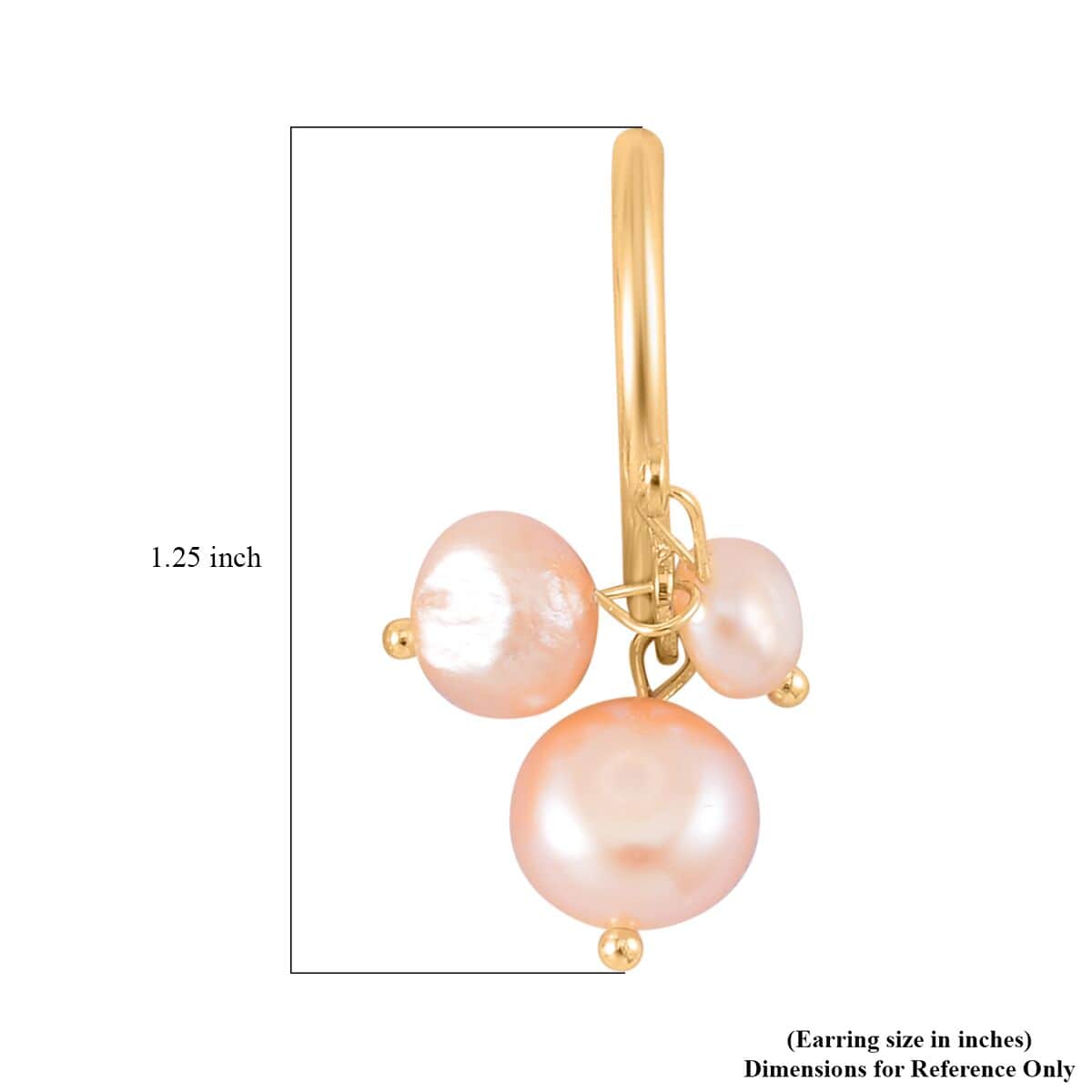 Peach Freshwater Pearl Hoop Earrings in Goldtone image number 4