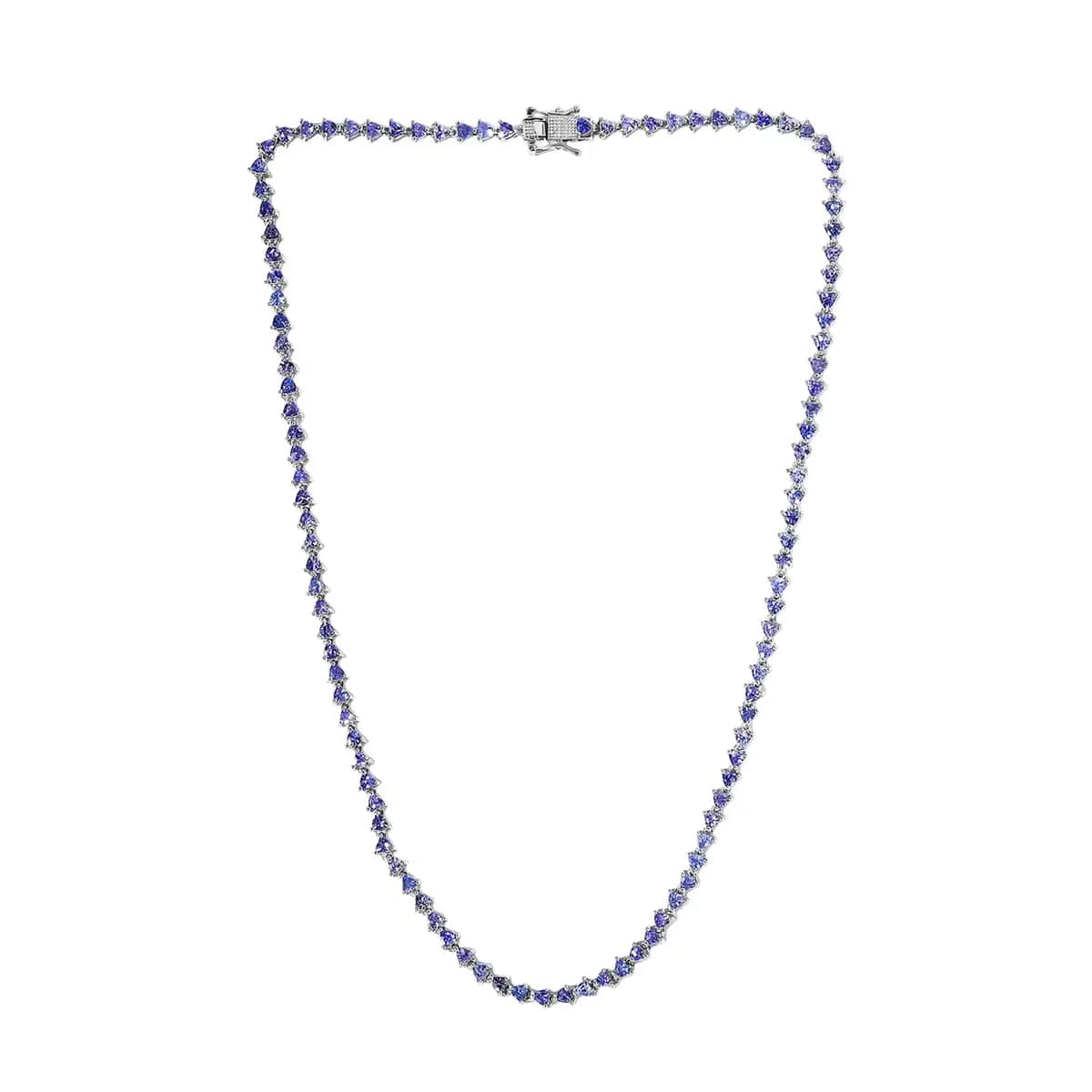 Tanzanite Tennis Necklace,  Platinum Over Sterling Silver Necklace, 18 Inch Necklace, Tanzanite Necklace For Her 11.00 ctw image number 0