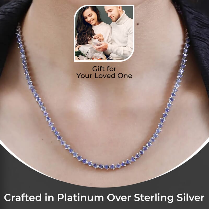 Tanzanite 11.00 ctw Tennis Necklace,  Platinum Over Sterling Silver Necklace, 18 Inch Necklace, Tanzanite Necklace For Her