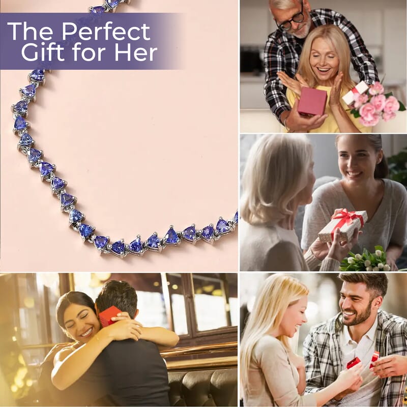 Tanzanite 11.00 ctw Tennis Necklace,  Platinum Over Sterling Silver Necklace, 18 Inch Necklace, Tanzanite Necklace For Her