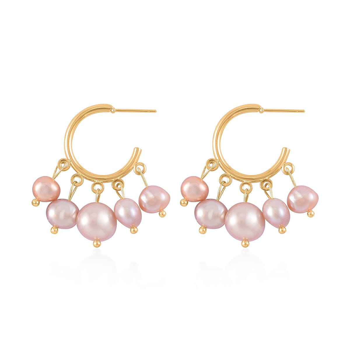 Purple Freshwater Pearl Hoop Earrings in Goldtone image number 1