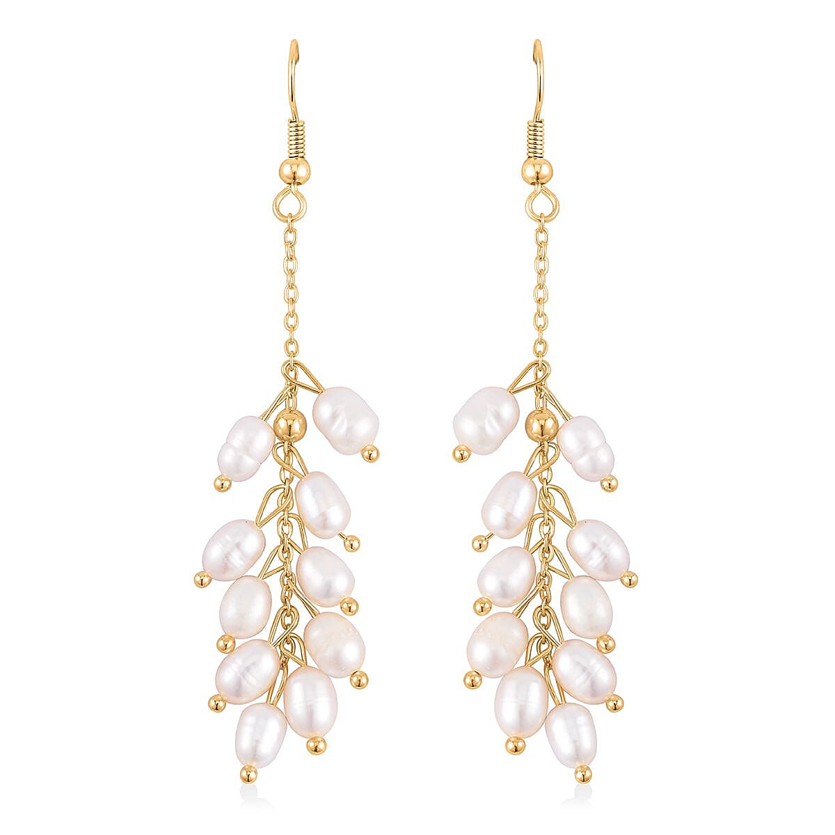 White Freshwater Pearl Dangle Earrings in Goldtone