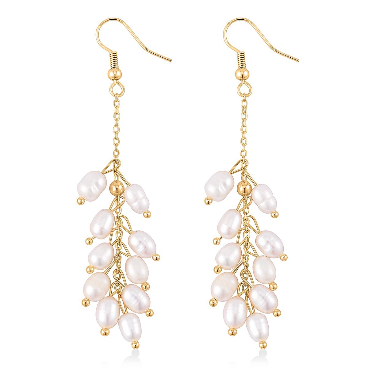 White Freshwater Pearl Dangle Earrings in Goldtone