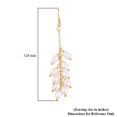 White Freshwater Pearl Dangle Earrings in Goldtone