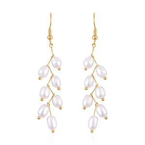 White Freshwater Pearl Dangle Earrings in Goldtone