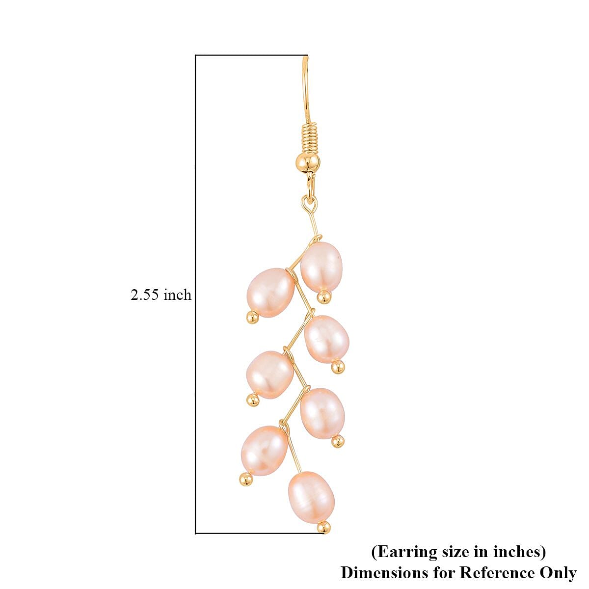 Peach Freshwater Pearl Dangle Earrings in Goldtone image number 2