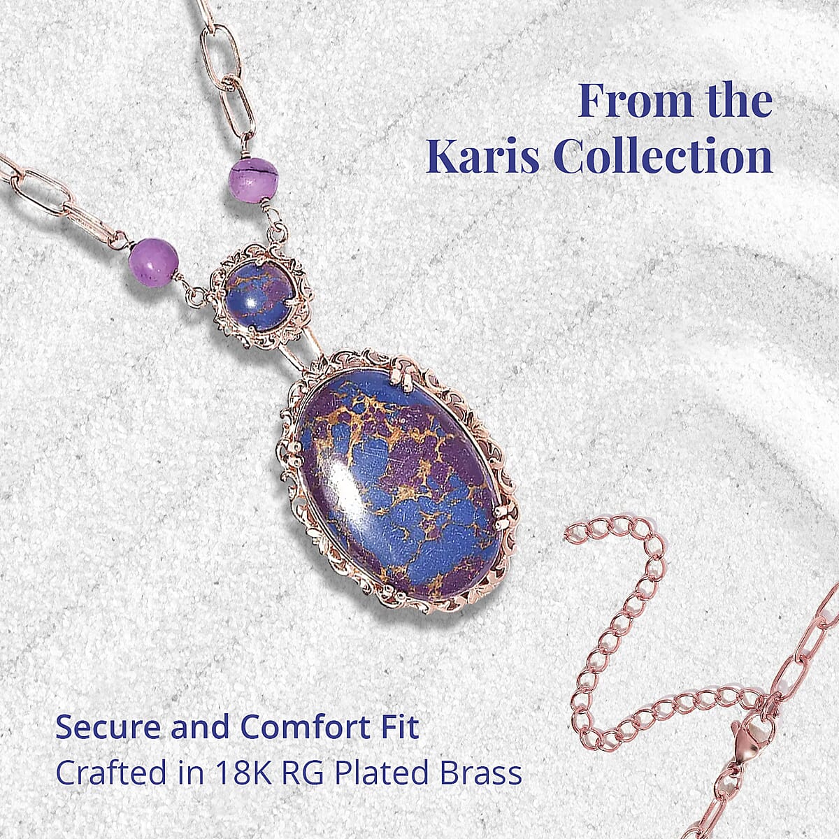 Karis Mojave Purple Turquoise Paper Clip Chain Station Necklace 18 Inches in 18K RG Plated 36.15 ctw image number 3