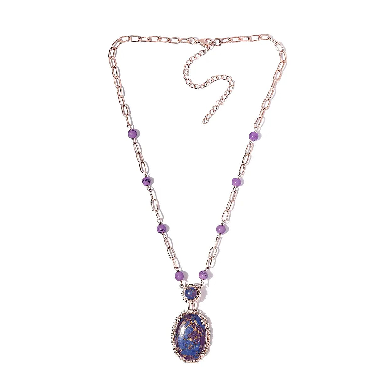 Karis Mojave Purple Turquoise Paper Clip Chain Station Necklace 18 Inches in 18K RG Plated 36.15 ctw image number 5