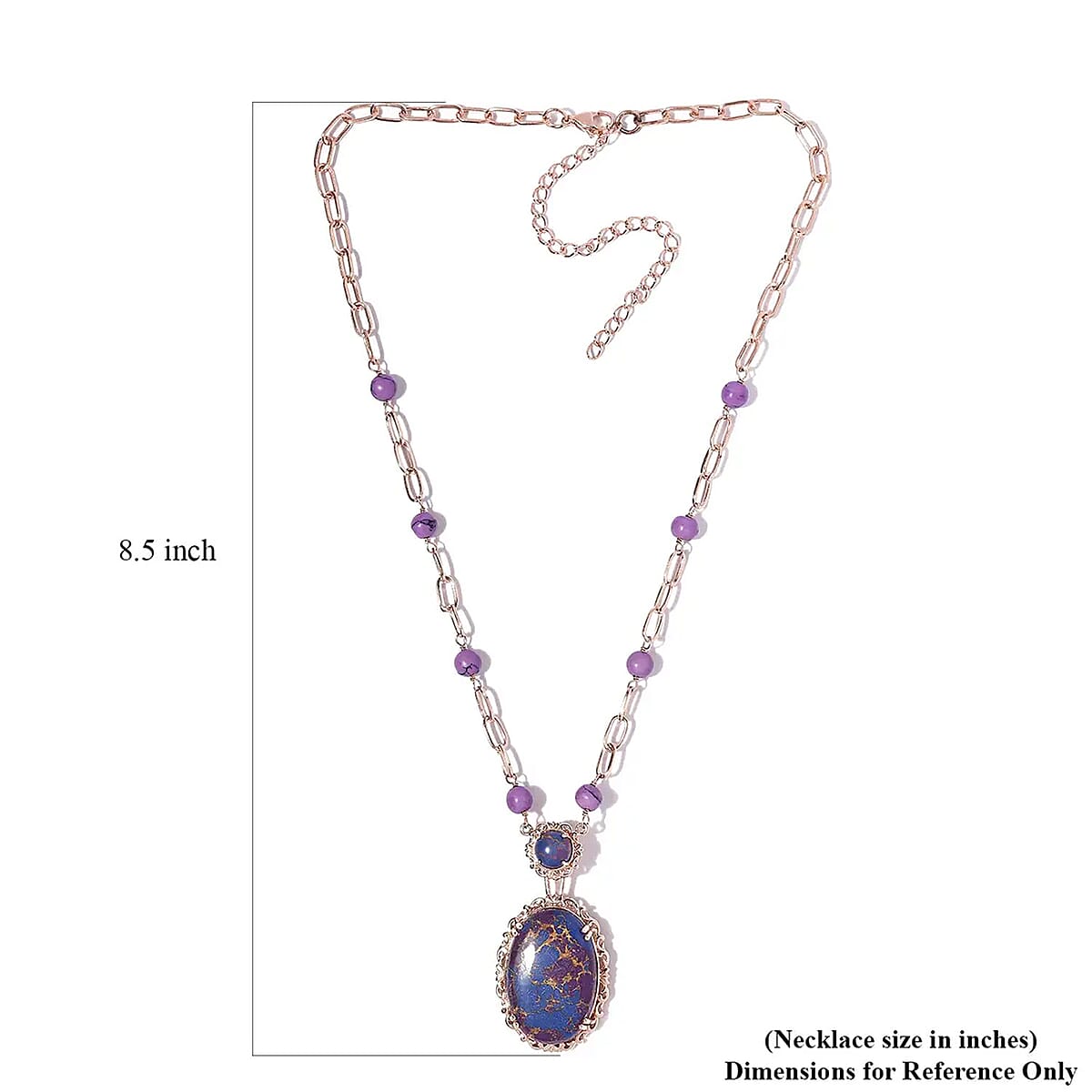 Karis Mojave Purple Turquoise Paper Clip Chain Station Necklace 18 Inches in 18K RG Plated 36.15 ctw image number 6