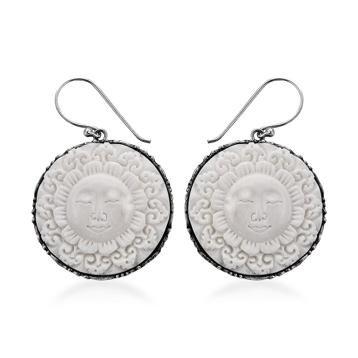 Bali Legacy Carved Bone Happy Floral Sun Earrings in Sterling Silver image number 0