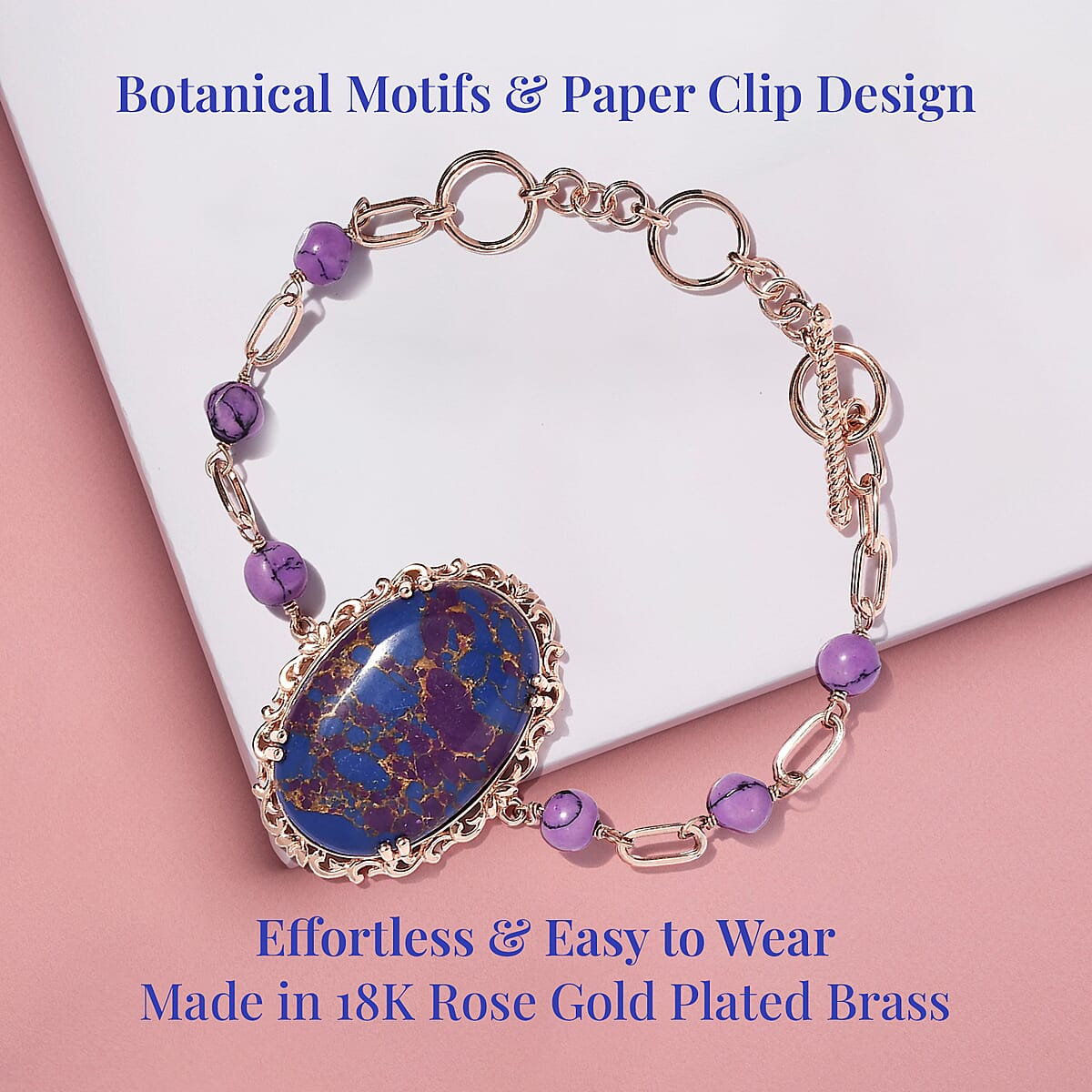 Karis Mojave Purple Turquoise Toggle Clasp Bracelet in 18K RG Plated (6.50 In) 55.00 ctw image number 3