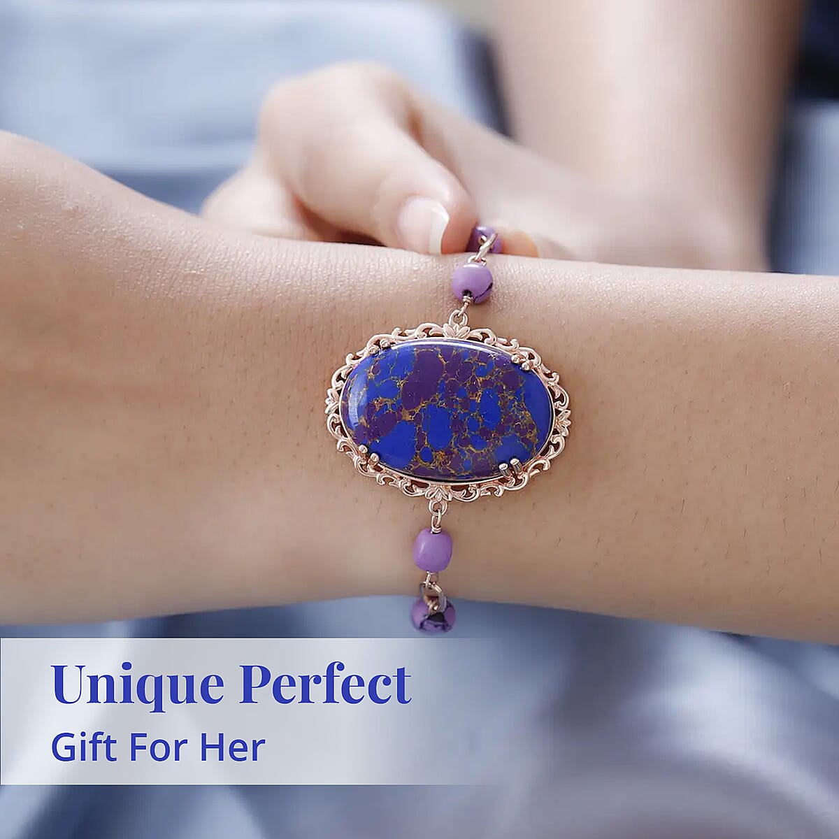 Karis Mojave Purple Turquoise Toggle Clasp Bracelet in 18K RG Plated (6.50 In) 55.00 ctw image number 4