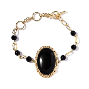 Karis Black Obsidian Toggle Clasp Bracelet in 18K YG Plated (6.50 In) 56.75 ctw
