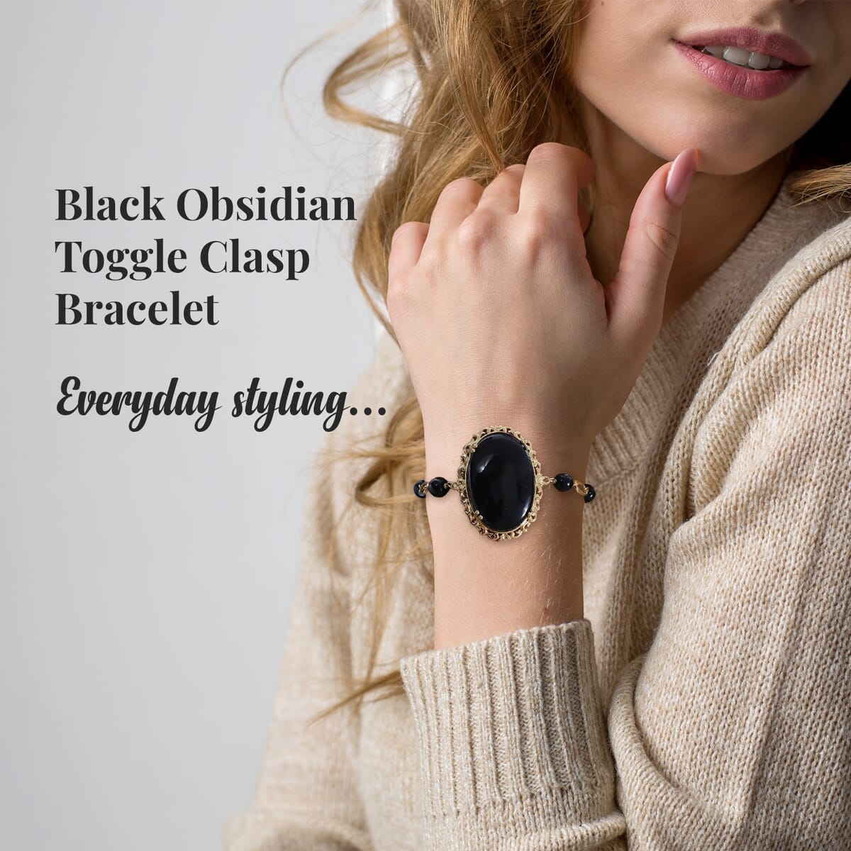 Karis Black Obsidian Toggle Clasp Bracelet in 18K YG Plated (6.50 In) 56.75 ctw image number 2