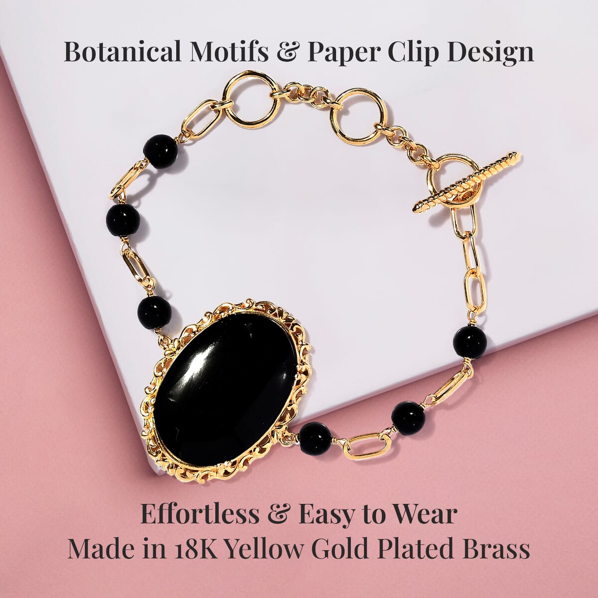 Karis Black Obsidian Toggle Clasp Bracelet in 18K YG Plated (6.50 In) 56.75 ctw image number 3