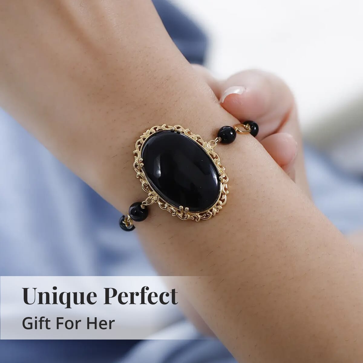Karis Black Obsidian Toggle Clasp Bracelet in 18K YG Plated (6.50 In) 56.75 ctw image number 4