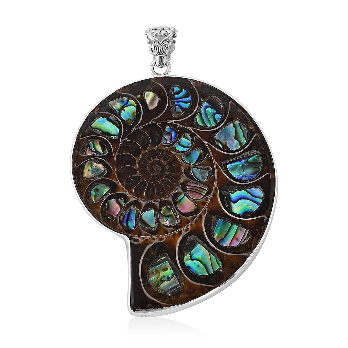 Bali Legacy Ammonite and Abalone Shell Pendant in Sterling Silver image number 0