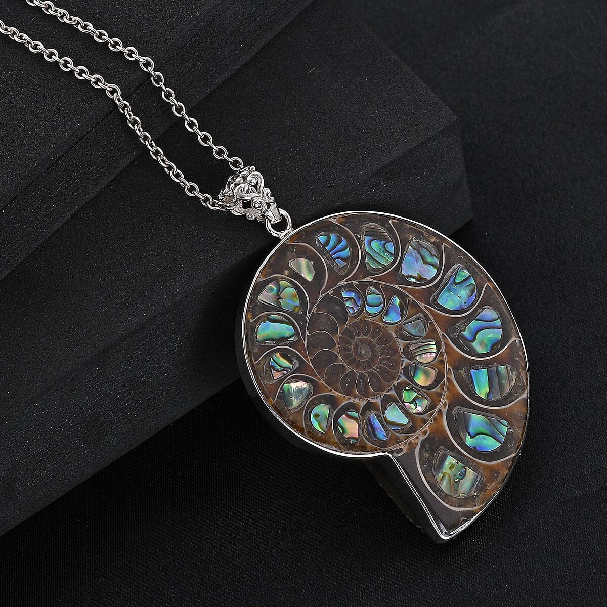 Bali Legacy Ammonite and Abalone Shell Pendant in Sterling Silver image number 1