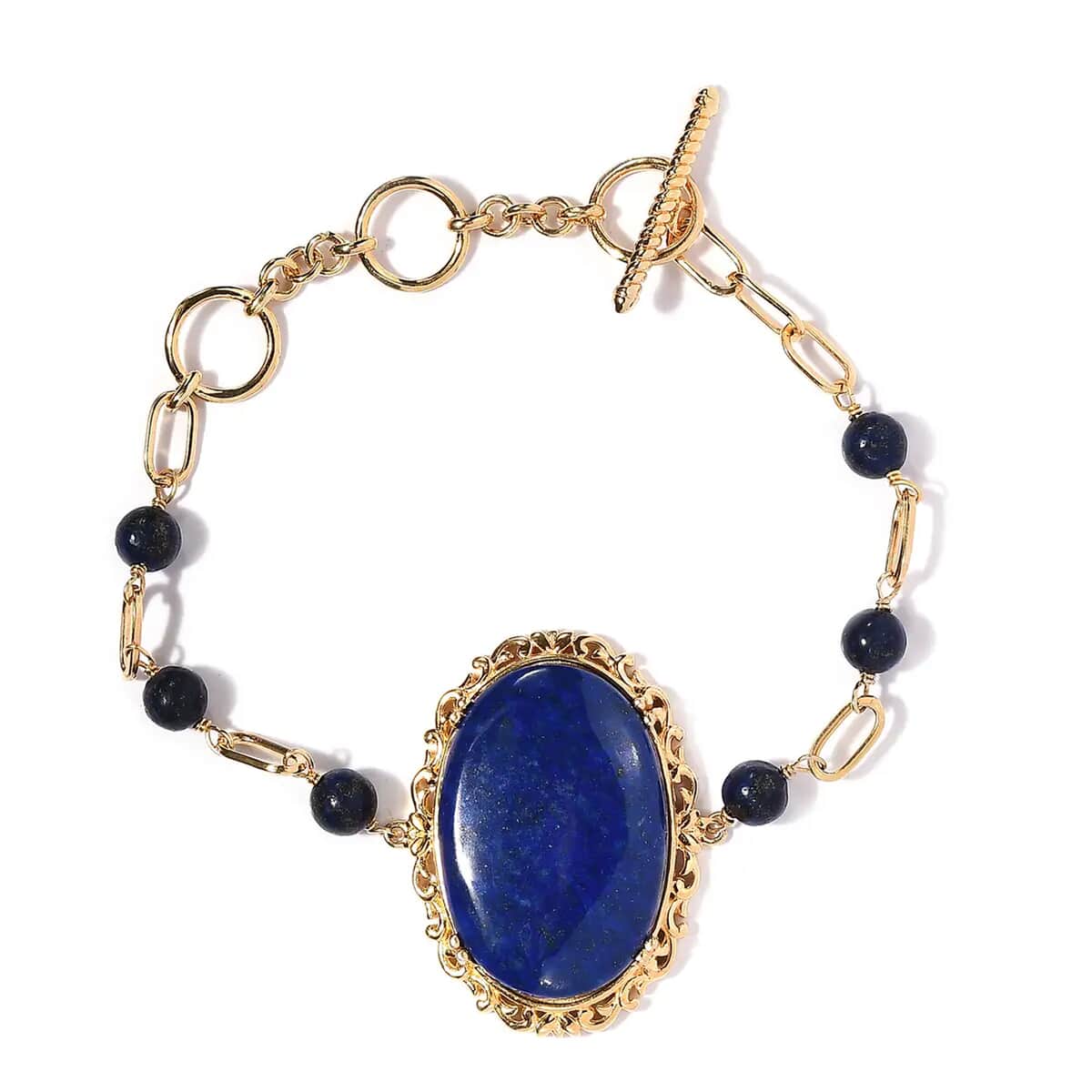 Karis Lapis Lazuli Toggle Clasp Bracelet in 18K YG Plated (6.50 In) 62.75 ctw image number 0