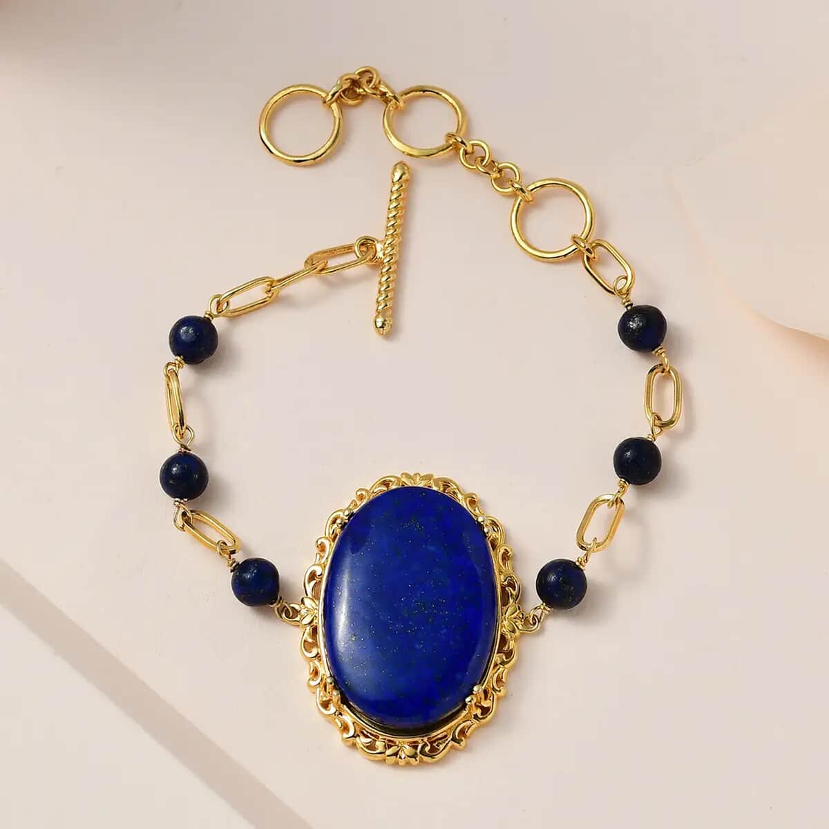 Karis Lapis Lazuli Toggle Clasp Bracelet in 18K YG Plated (6.50 In) 62.75 ctw image number 1