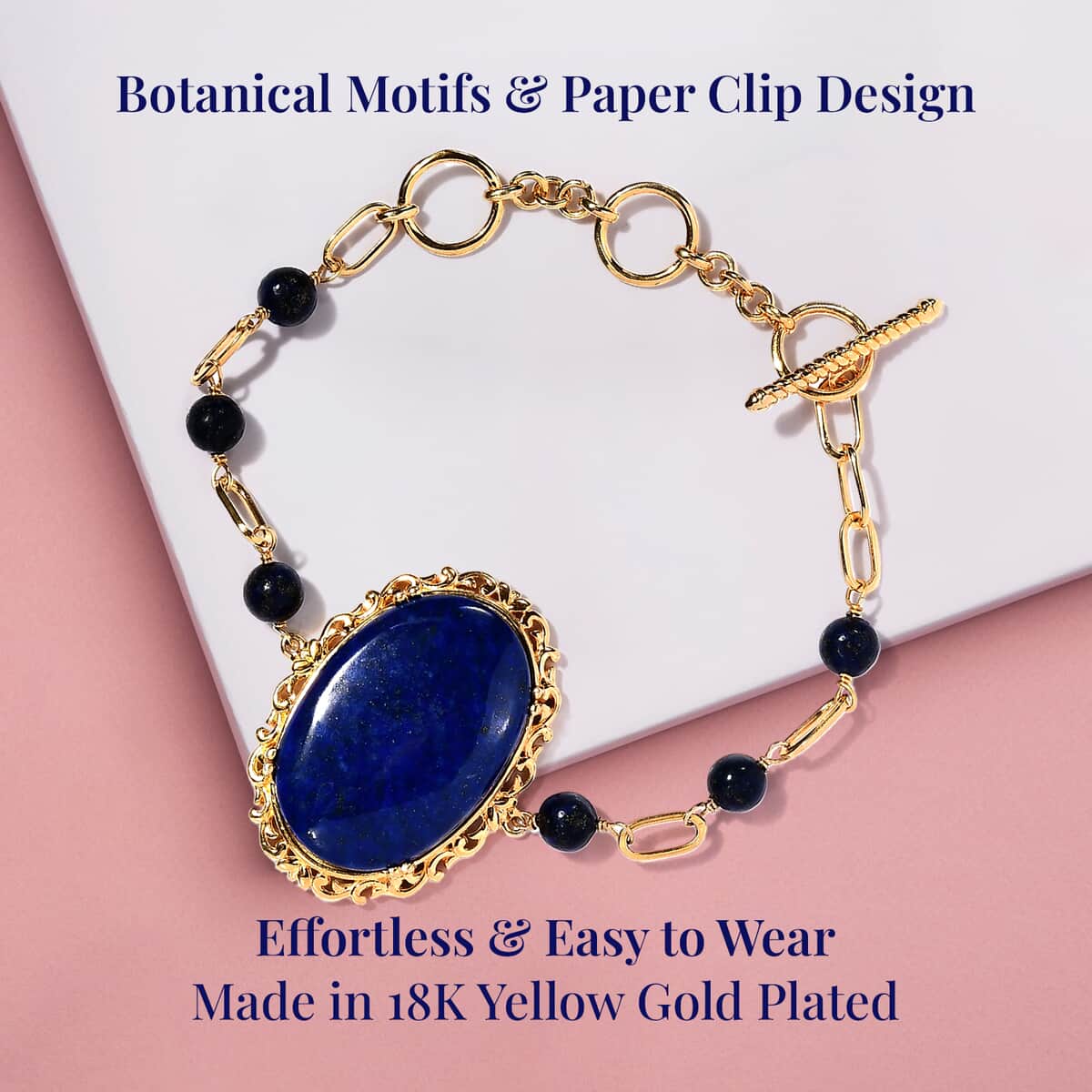 Karis Lapis Lazuli Toggle Clasp Bracelet in 18K YG Plated (6.50 In) 62.75 ctw image number 3