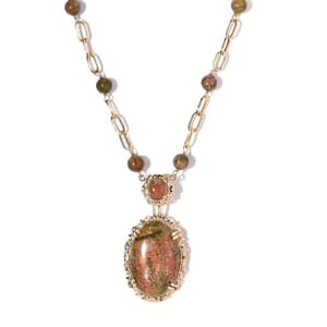 Karis Unakite Paper Clip Chain Station Necklace (18 Inches) in 18K YG Plated 48.65 ctw