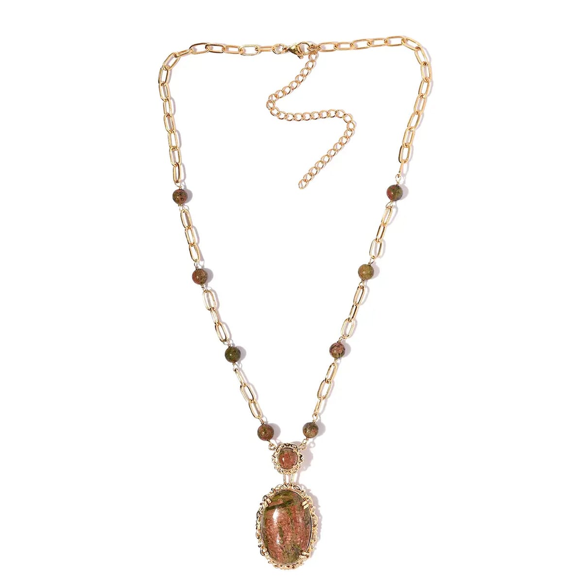 Karis Unakite Paper Clip Chain Station Necklace (18 Inches) in 18K YG Plated 48.65 ctw image number 5