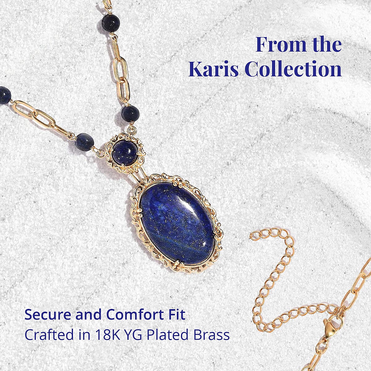 Karis Lapis Lazuli Paper Clip Chain Station Necklace 18 Inches in 18K YG Plated 44.50 ctw image number 3