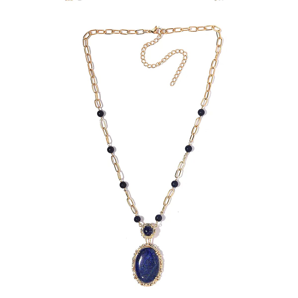Karis Lapis Lazuli Paper Clip Chain Station Necklace 18 Inches in 18K YG Plated 44.50 ctw image number 5