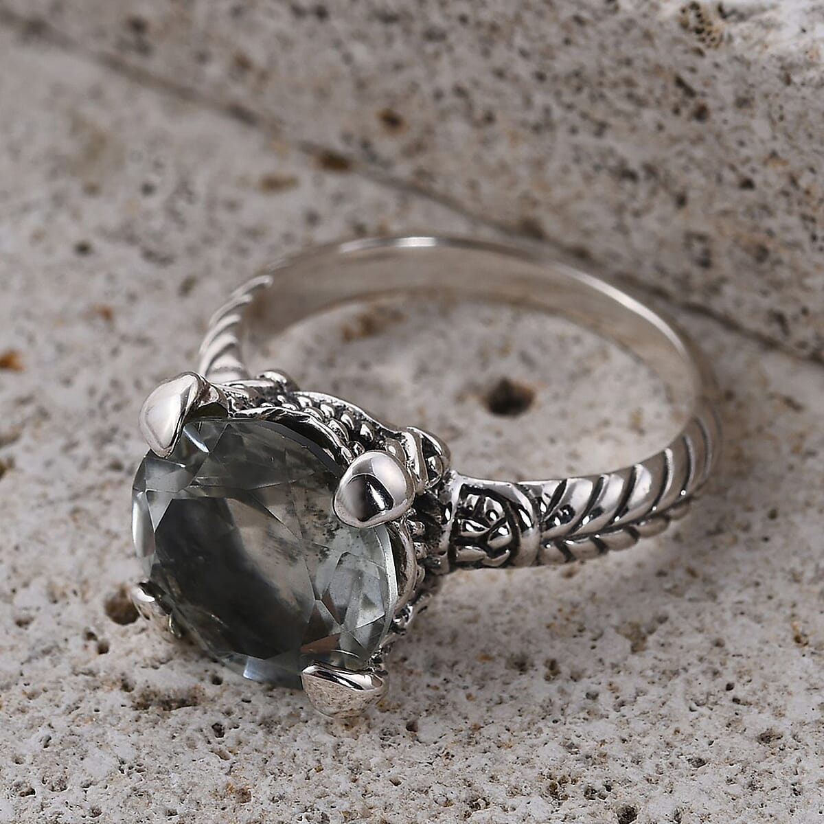 Bali Legacy Montezuma Prasiolite Solitaire Ring in Sterling Silver 6.25 ctw image number 1