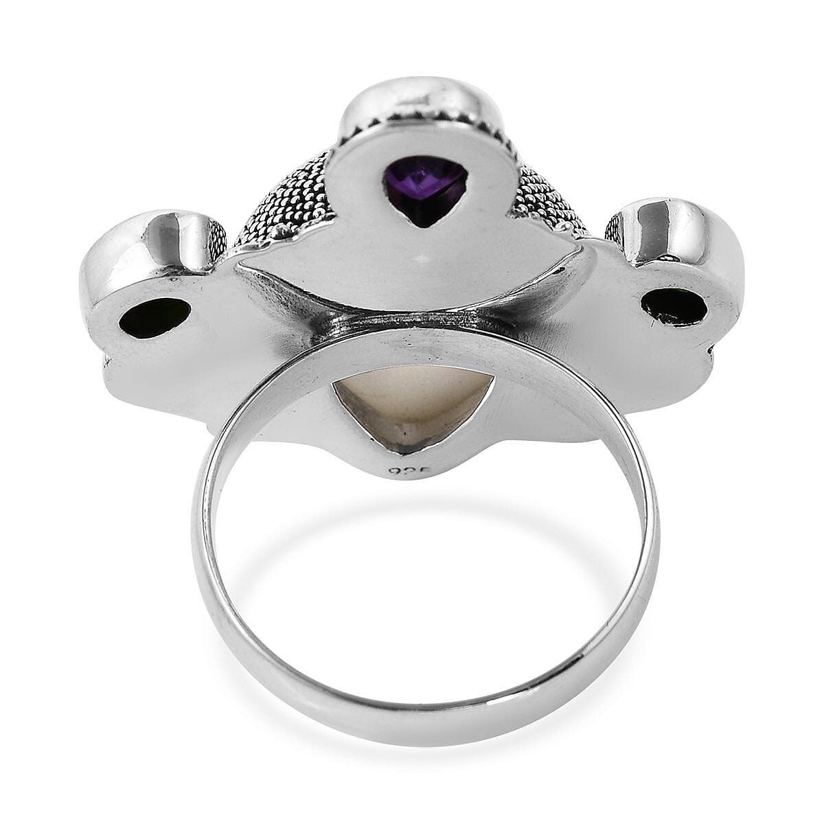 Bali Legacy Carved Bone and Multi Gemstone Ring in Sterling Silver (Size 7.0) 2.10 ctw image number 4
